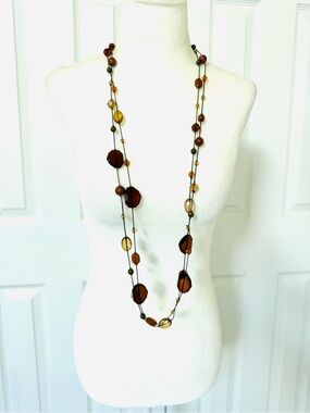Long Beaded Women's Necklace in Amber and Brown